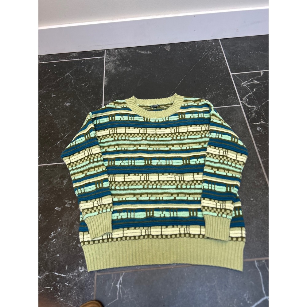 Wild Fable Green Blue Striped Textured Knit Crewneck Sweater Mens Large